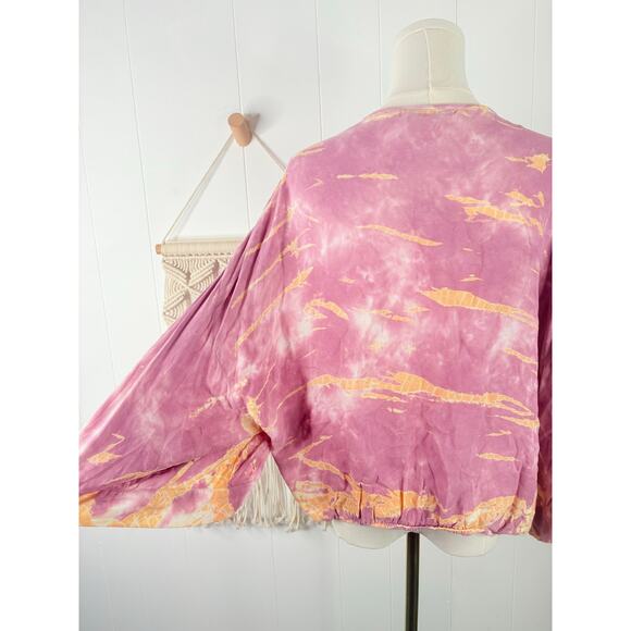 Young Fabulous & Broke Tia Tie Dye Kimono Crop Top Size Large Pink Peach - Picture 7 of 9